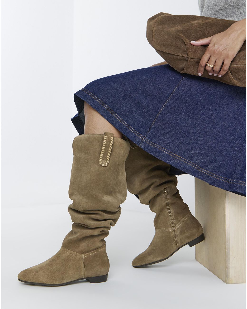 Simply Be Blue Over Knee Western Boot Extra Wide Sc