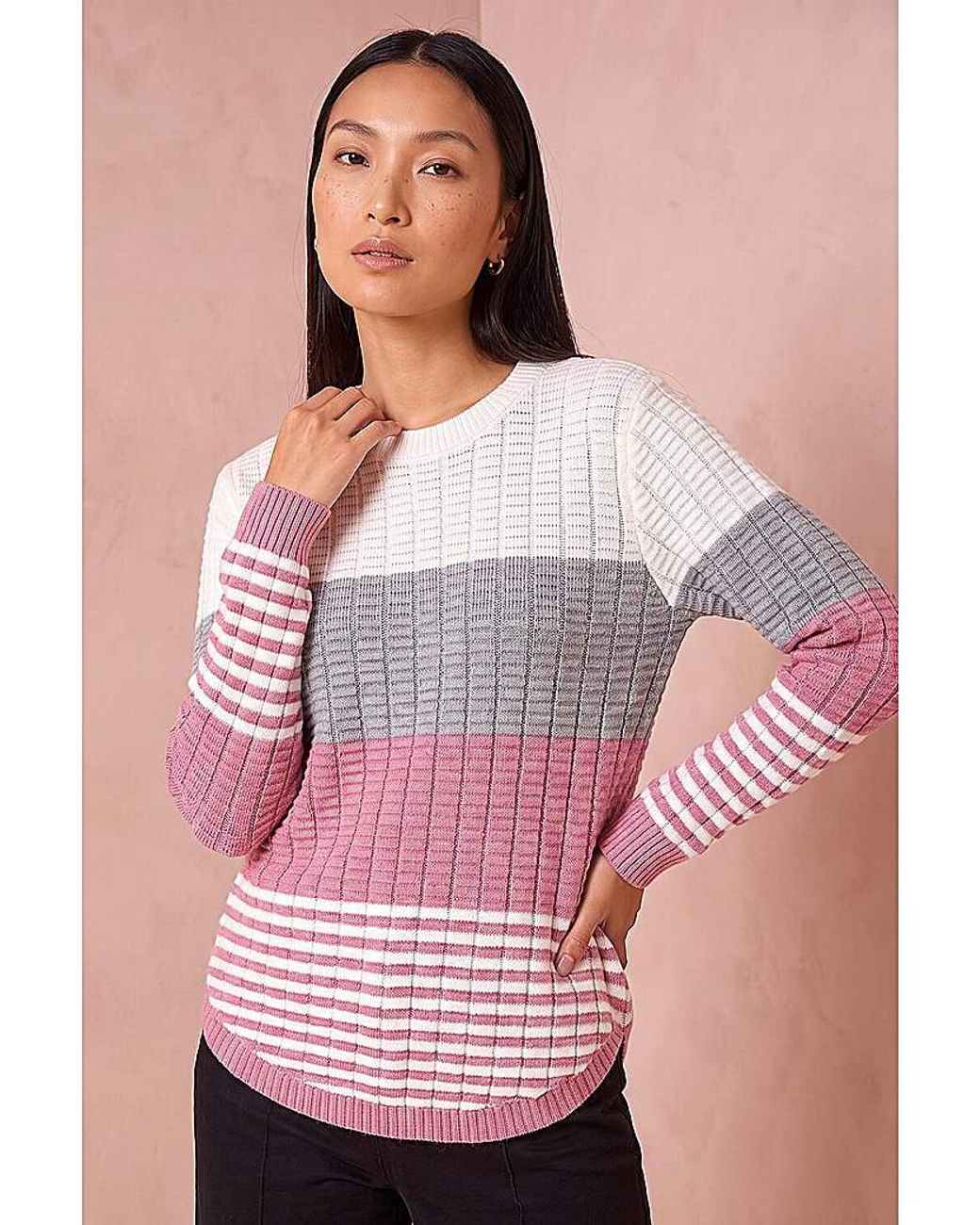 Roman Pink Roman Textured Stripe Knitted Jumper