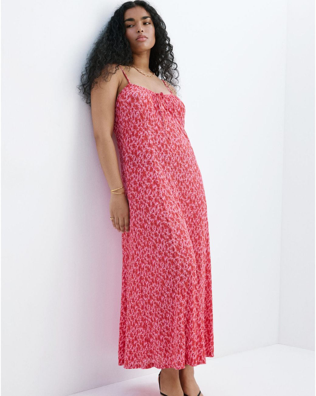 Mango Red Floral-Print Pleated Dress