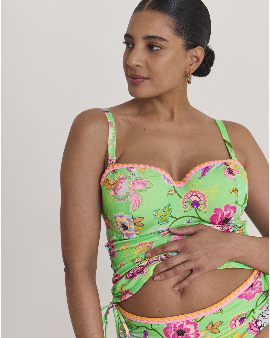 Figleaves Green Bandeau Underwired Tankini Top