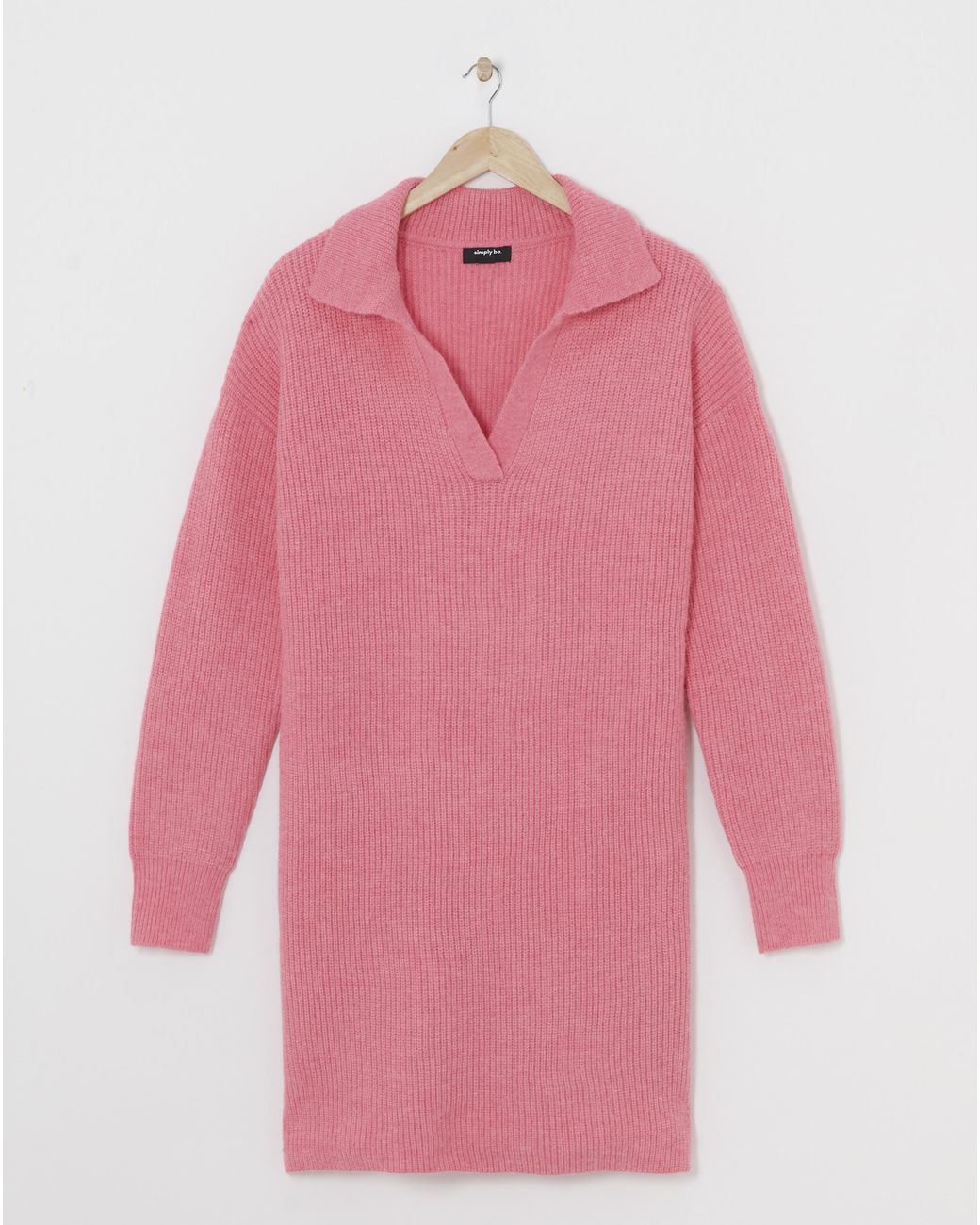 Simply Be Pink Collar Rib Knitted Mini Dress