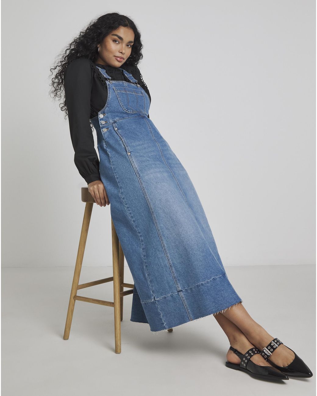 Simply Be Blue Denim Dungaree Dress