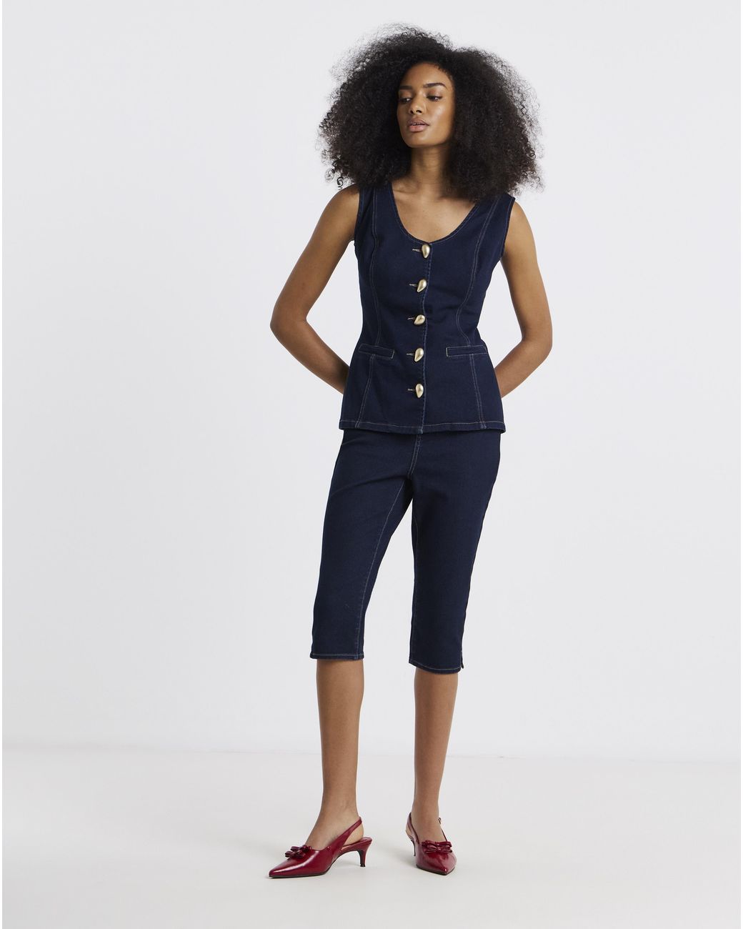Simply Be Blue Statement Button Denim Top