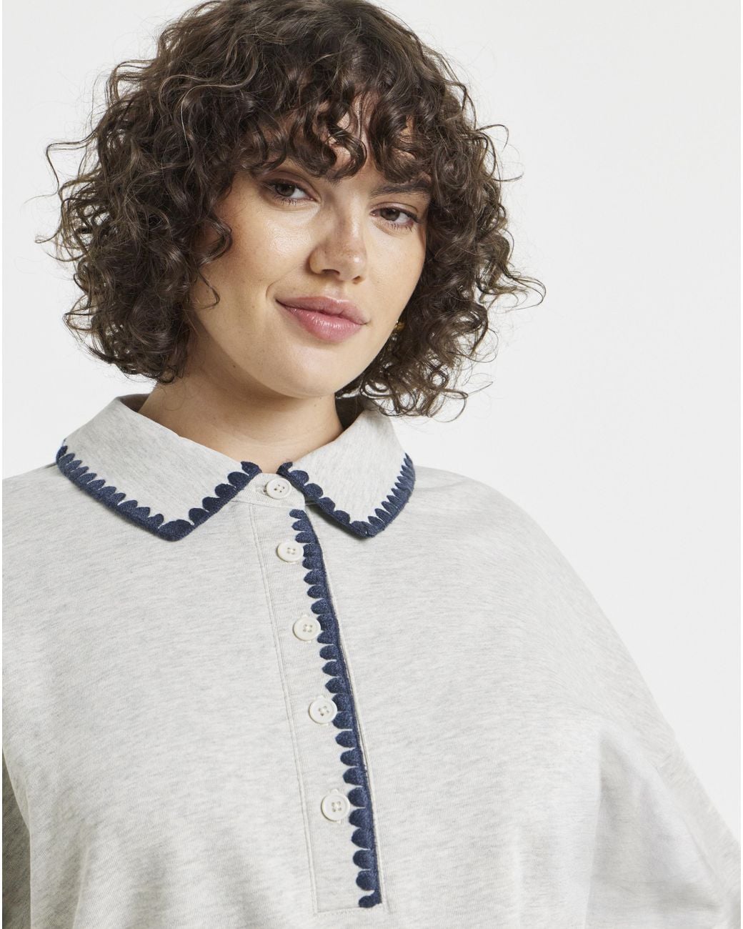 Simply Be Gray Whipstitch Ls Polo Sweat