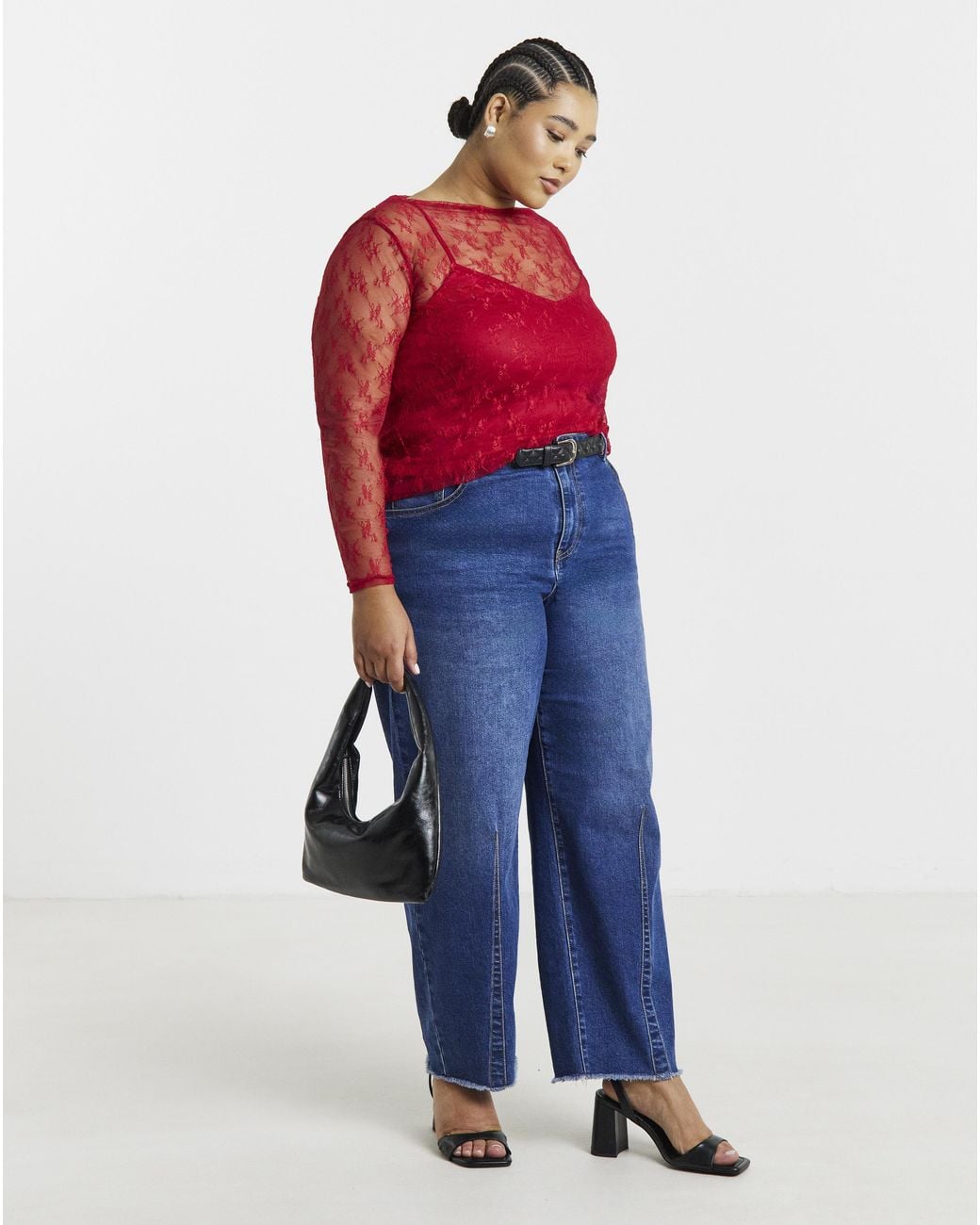 Simply Be Red Lace Long Sleeve Top