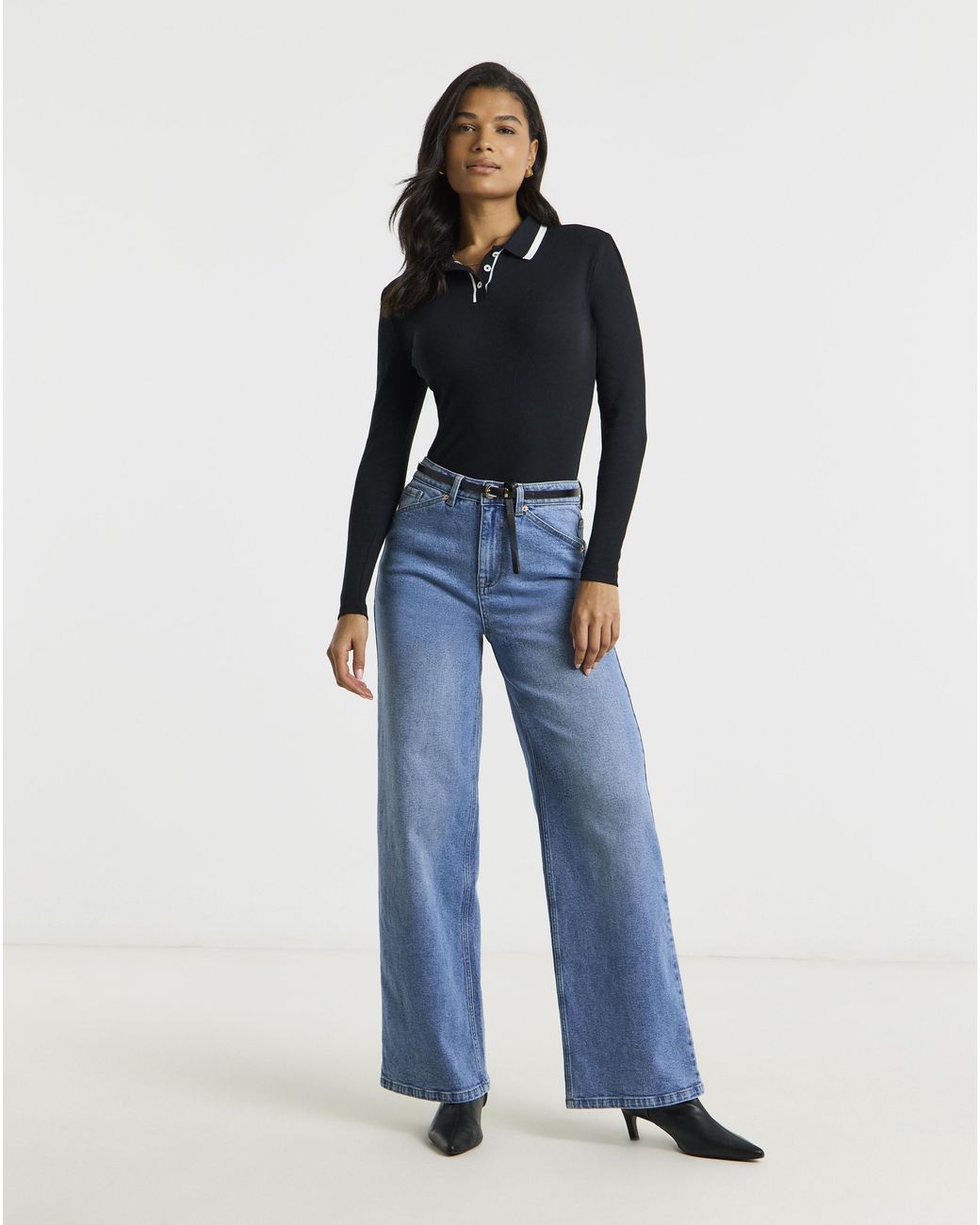 Simply Be Blue Contrast Tipping Ribbed Polo Neck