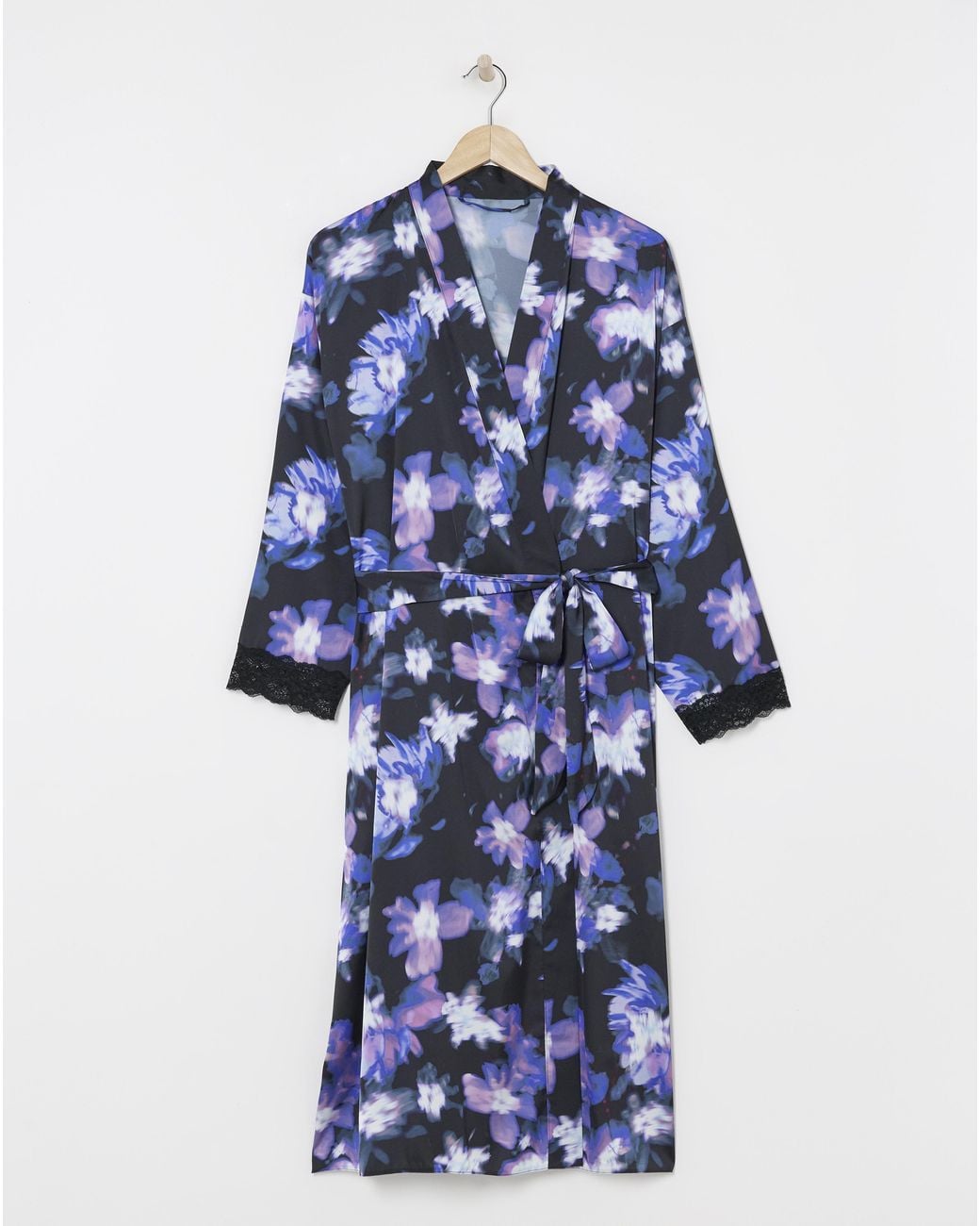 Figleaves Blue Stretch Satin Kimono Gown