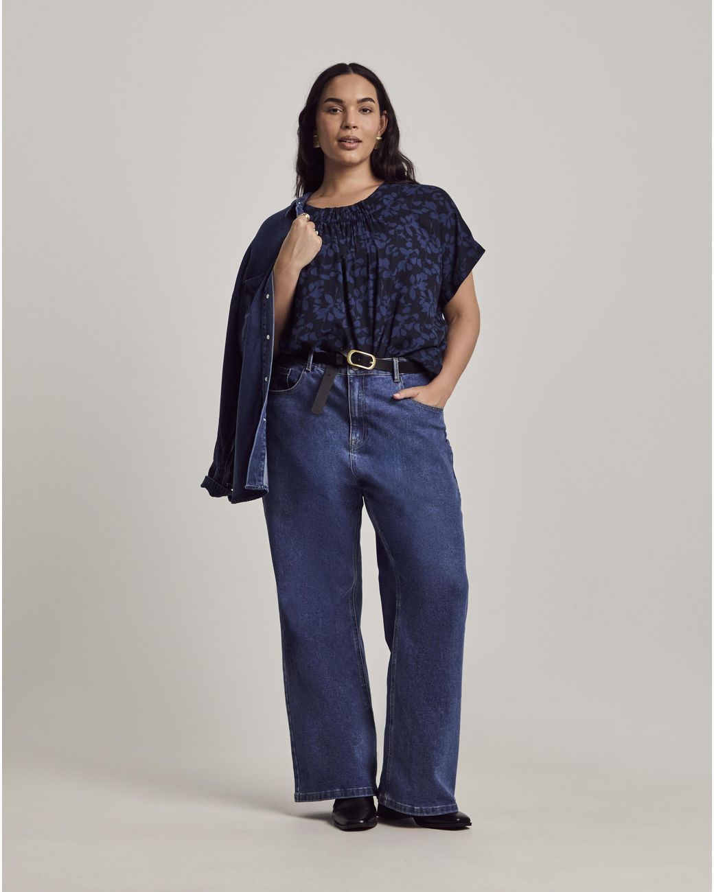 Julipa Blue Gathered Neck Blouse