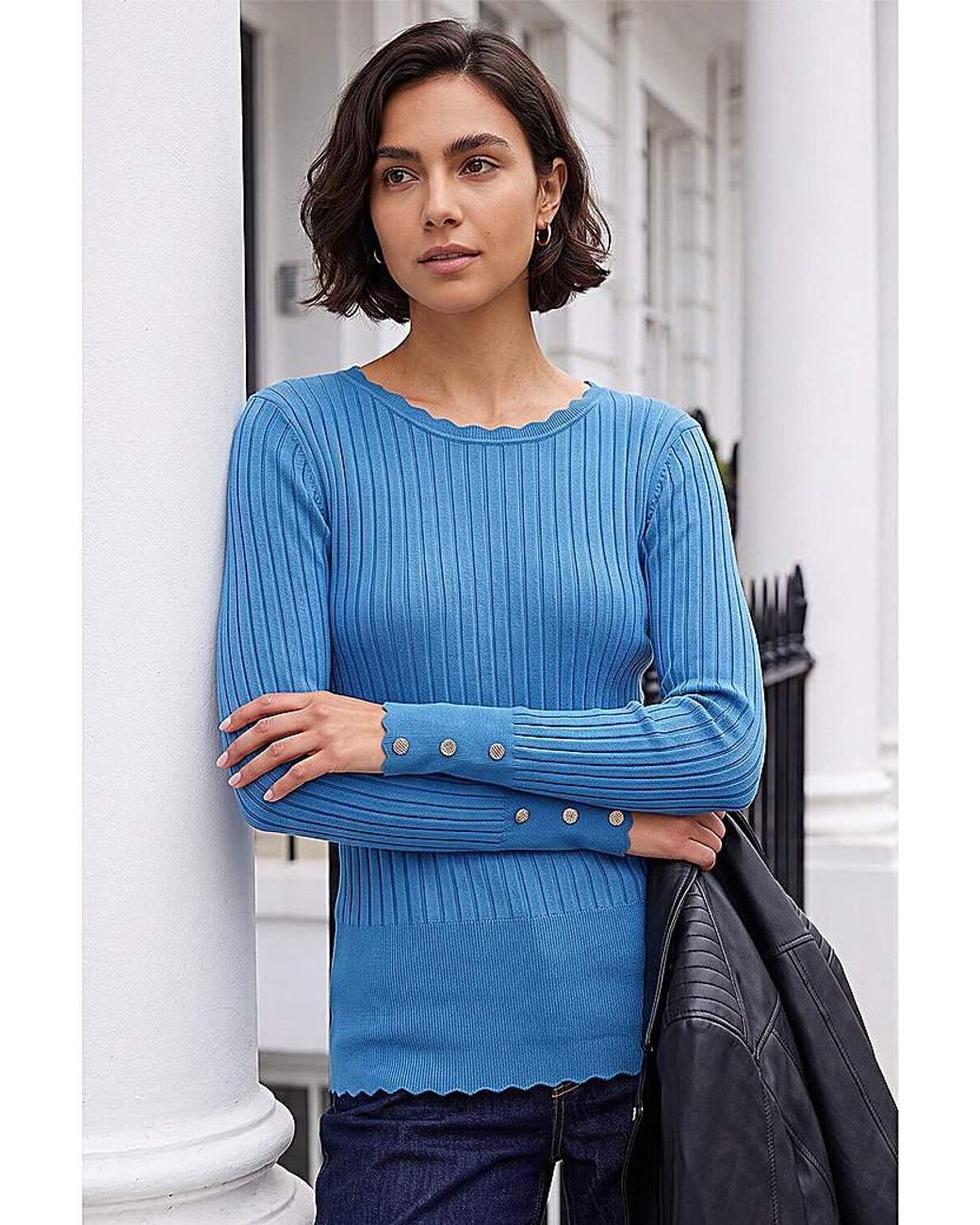 Roman Blue Roman Button Ribbed Longline Jumper