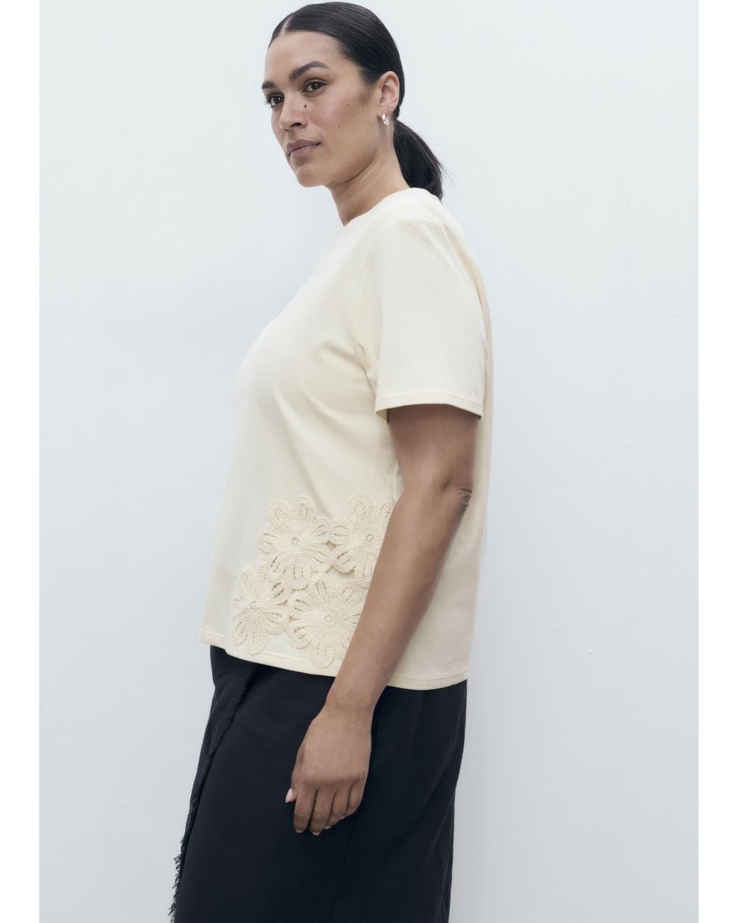 Mango White Floral Applique T-Shirt