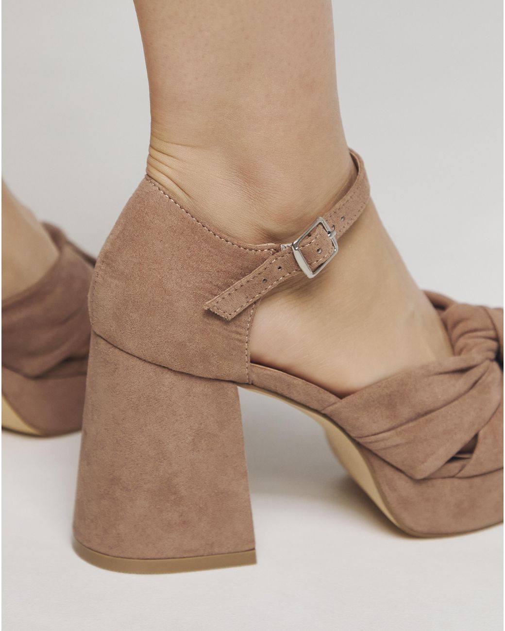 Simply Be Brown Knot Detail Platform Sandal Ex Wide Fit
