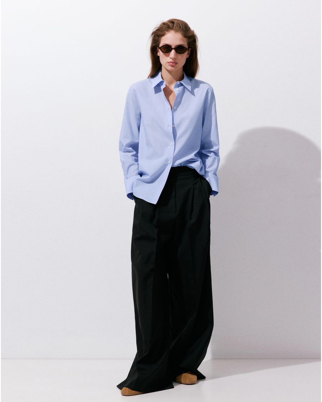 Mango Blue Cotton And Lyocell Blend Shirt