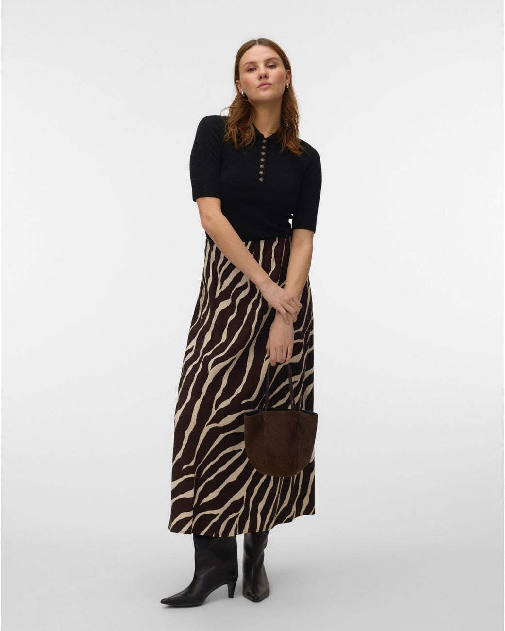 Vero Moda Black Maddie Zebra Ankle Skirt