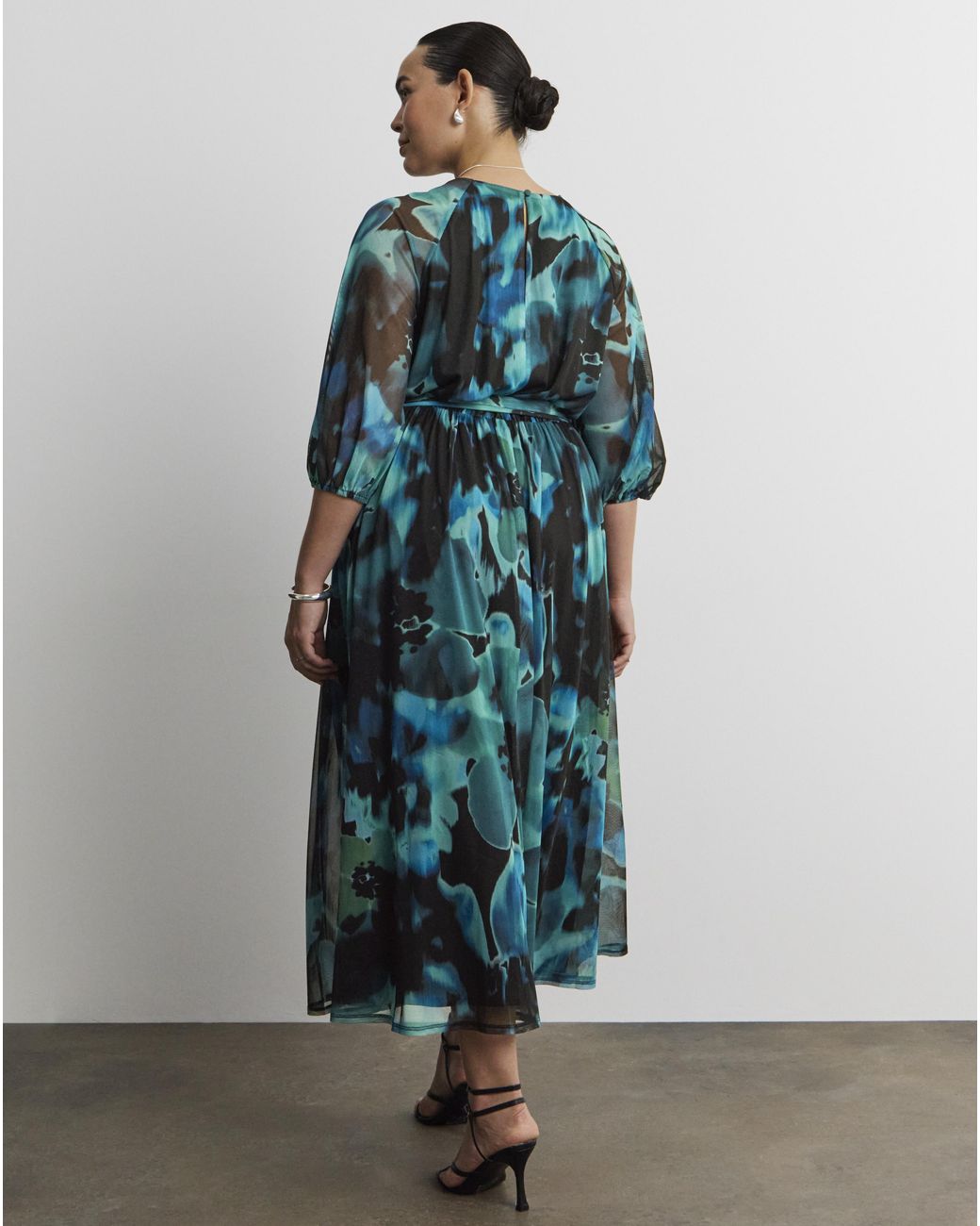Joanna Hope Blue Printed Mesh Maxi Dress