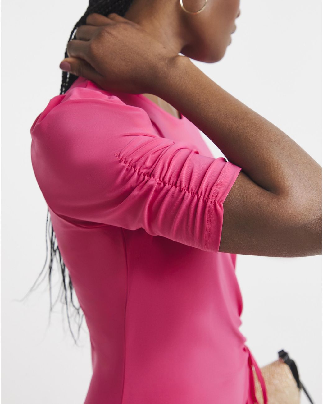 Simply Be Pink Ruched Sleeve Midi Dress