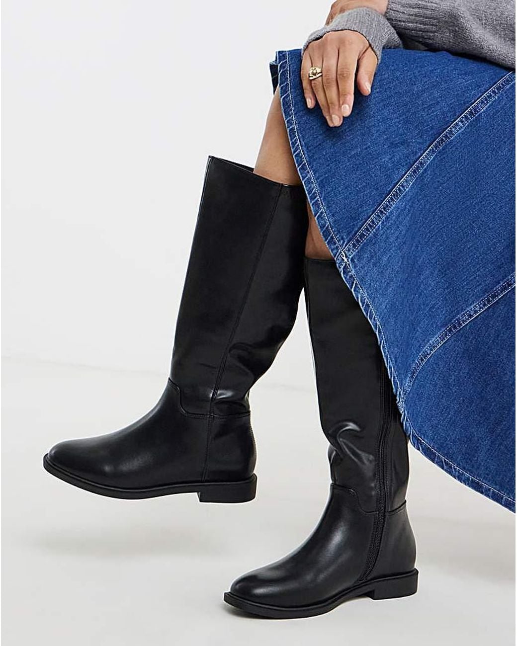 Simply Be Blue Flat Knee High Stretch Boot Std S