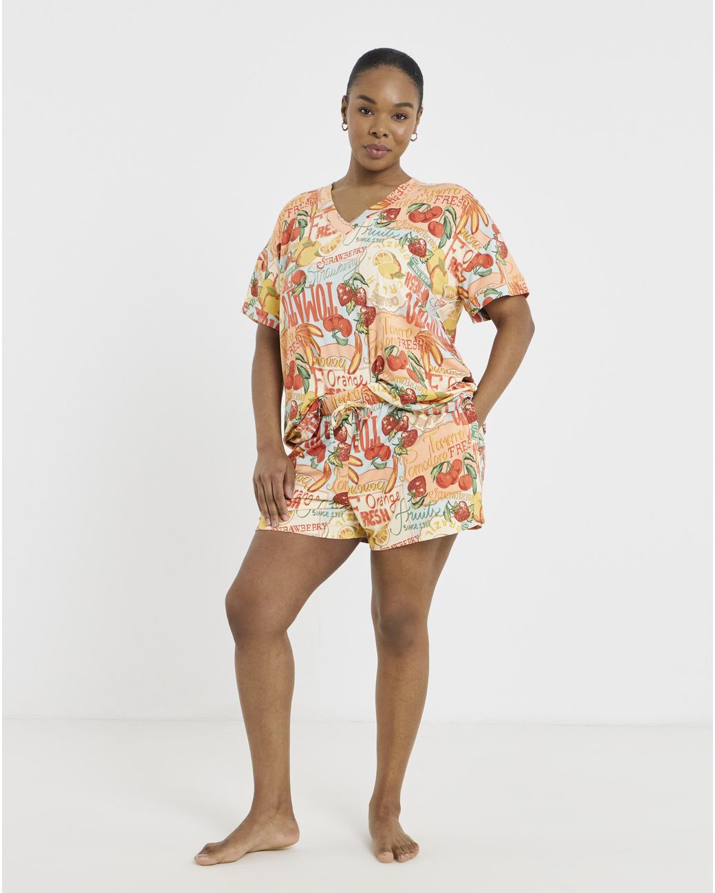 Figleaves Orange Fruit Shortie Pyjama Set