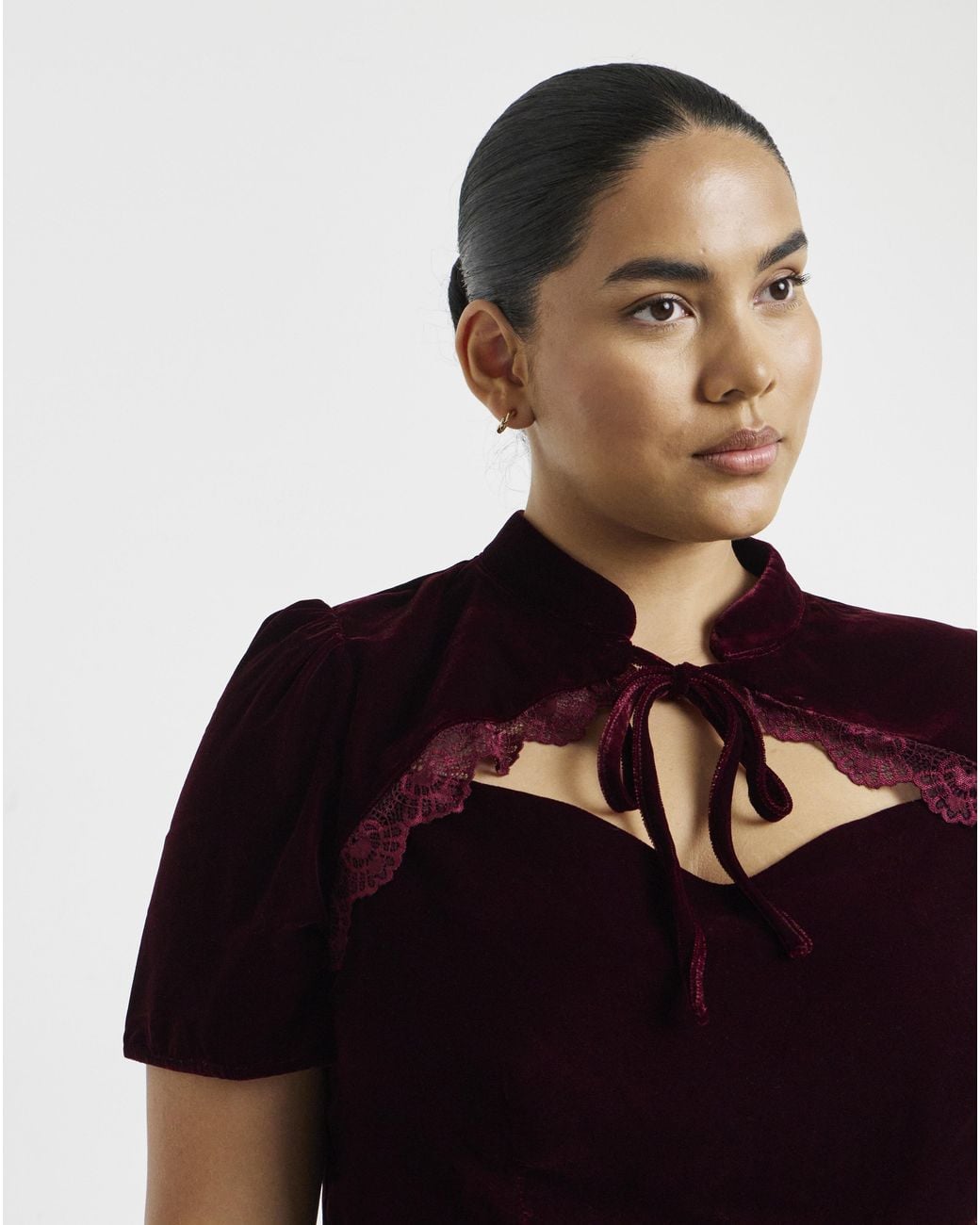 Simply Be Brown Velvet Lace Trim Top