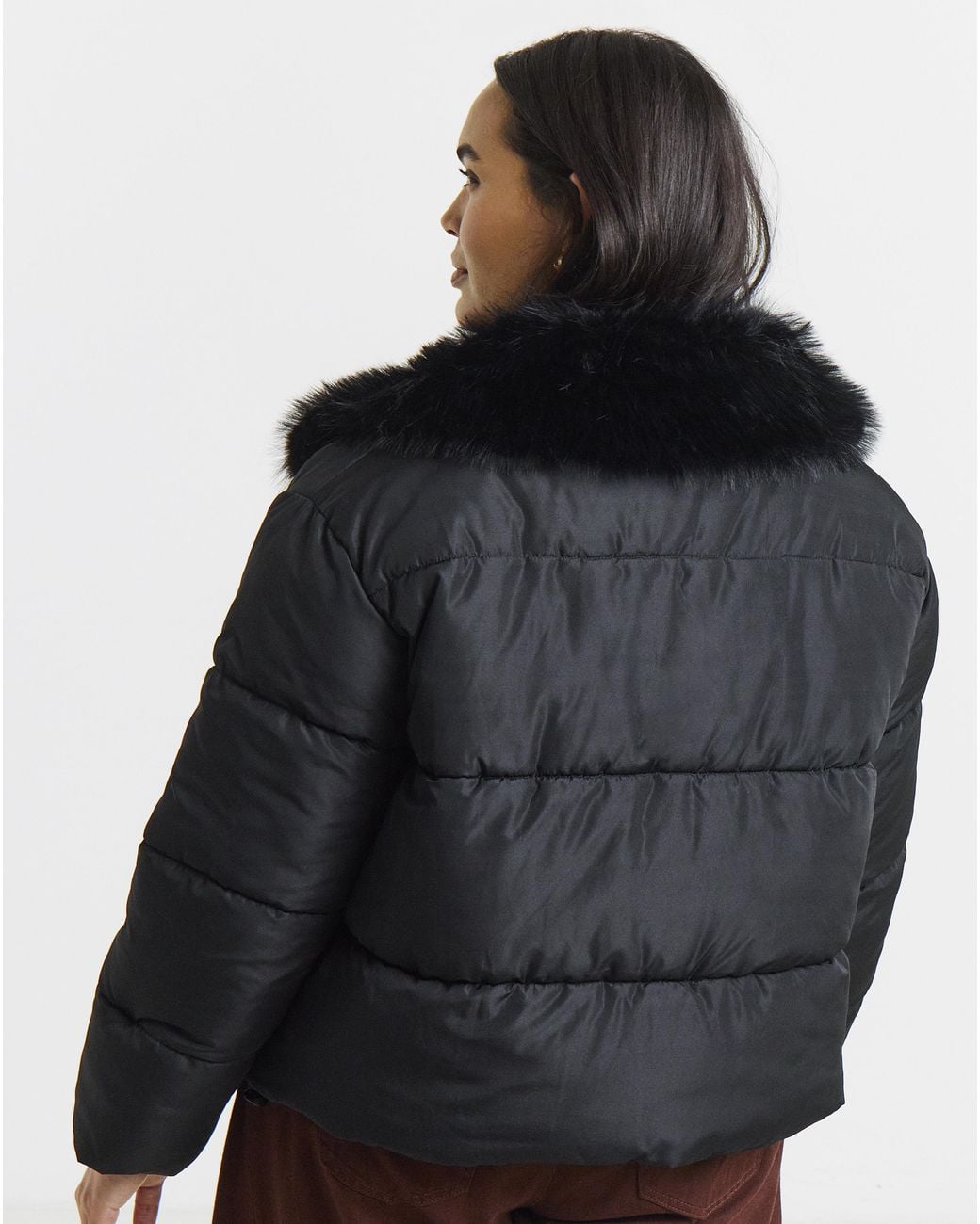 Simply Be Black Faux Fur Collar Short Padded Coat