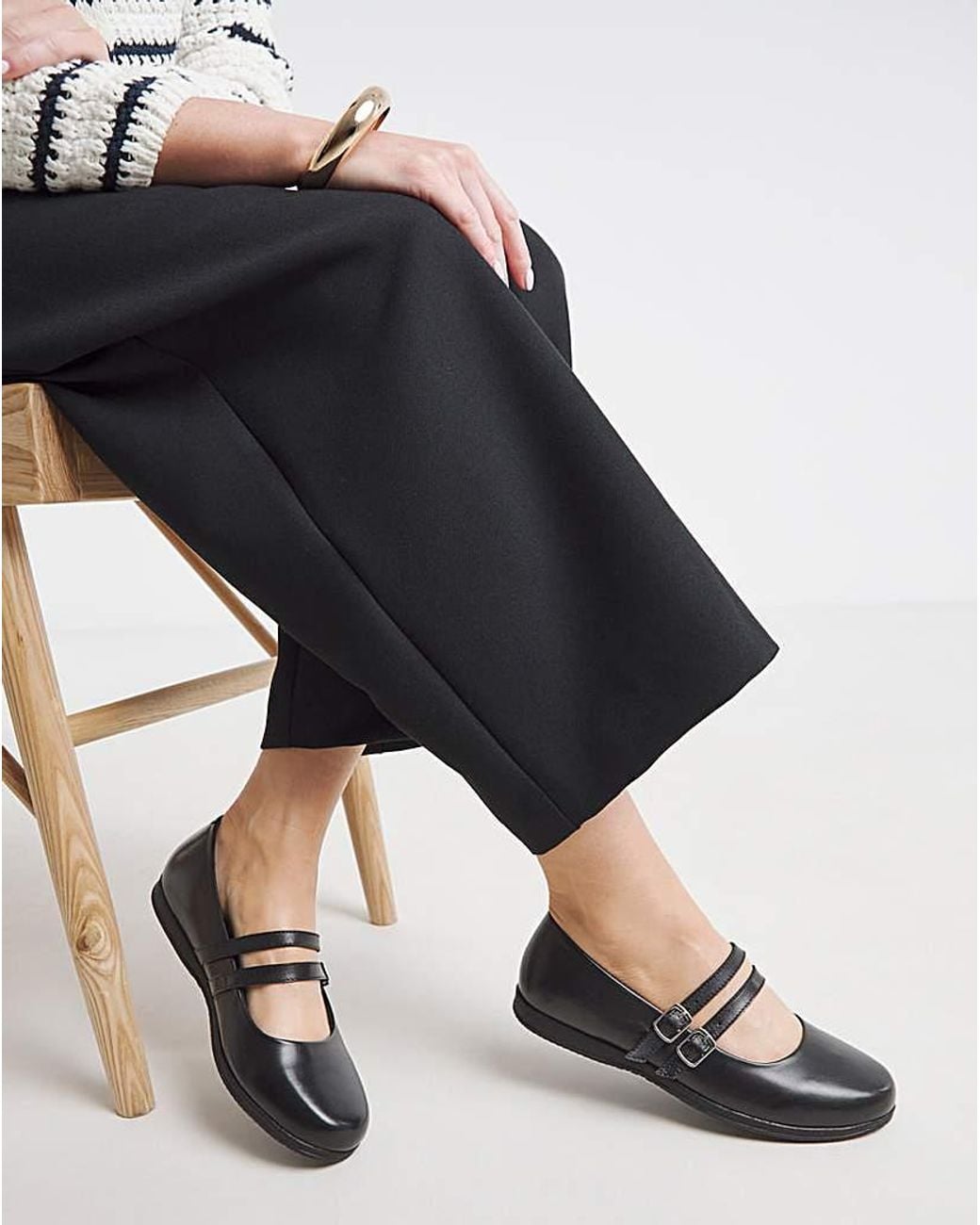 Heavenly Soles Black Classic Mary Jane W Two Straps Ex Wide