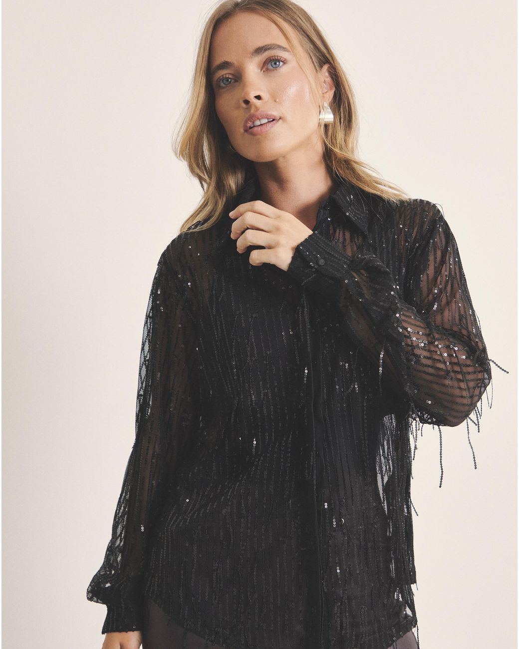 Simply Be Black Fringe Sequin Shirt