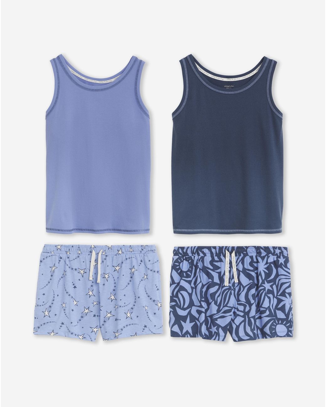 Simply Be Blue 2 Pack Vest Ribbed Pj Sets