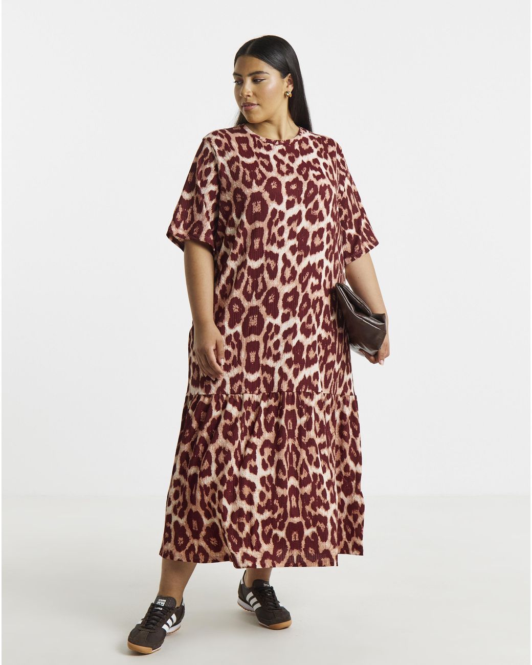 Simply Be Red Waffle Drop Waist Midi Dress