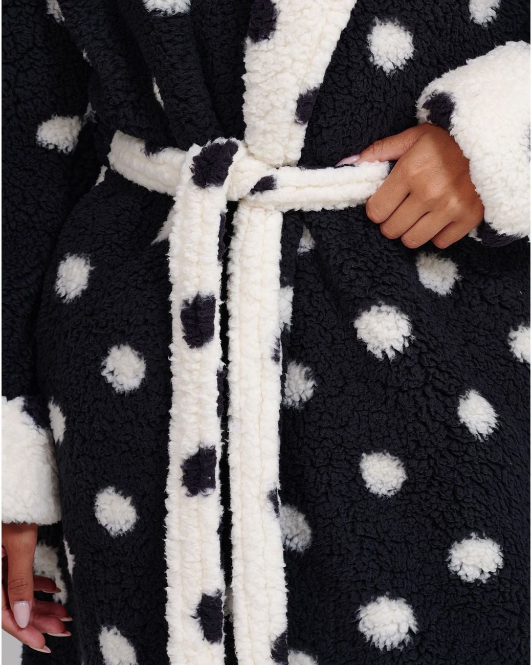 Loungeable Blue Polka Borg Midi Dressing Gown