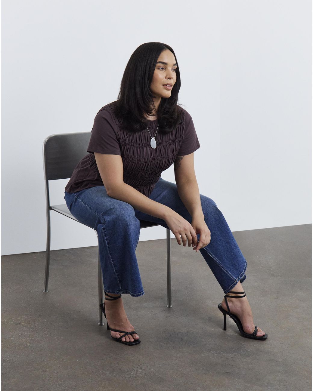 Simply Be Blue Shirred Peplum Top