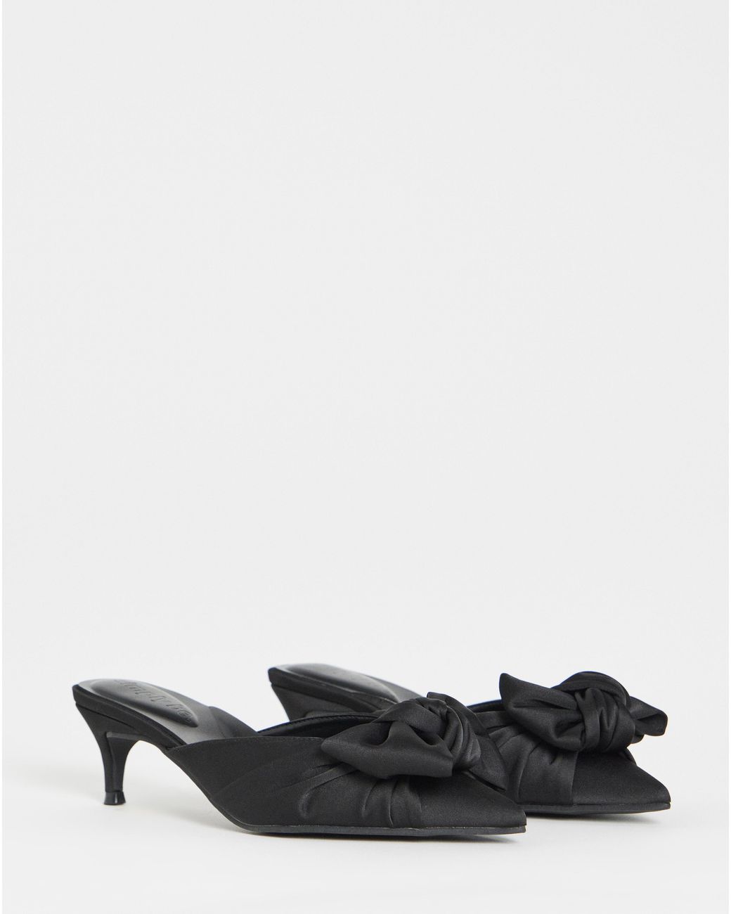 Simply Be Black Pointed Bow Kitten Heel Mules Wide
