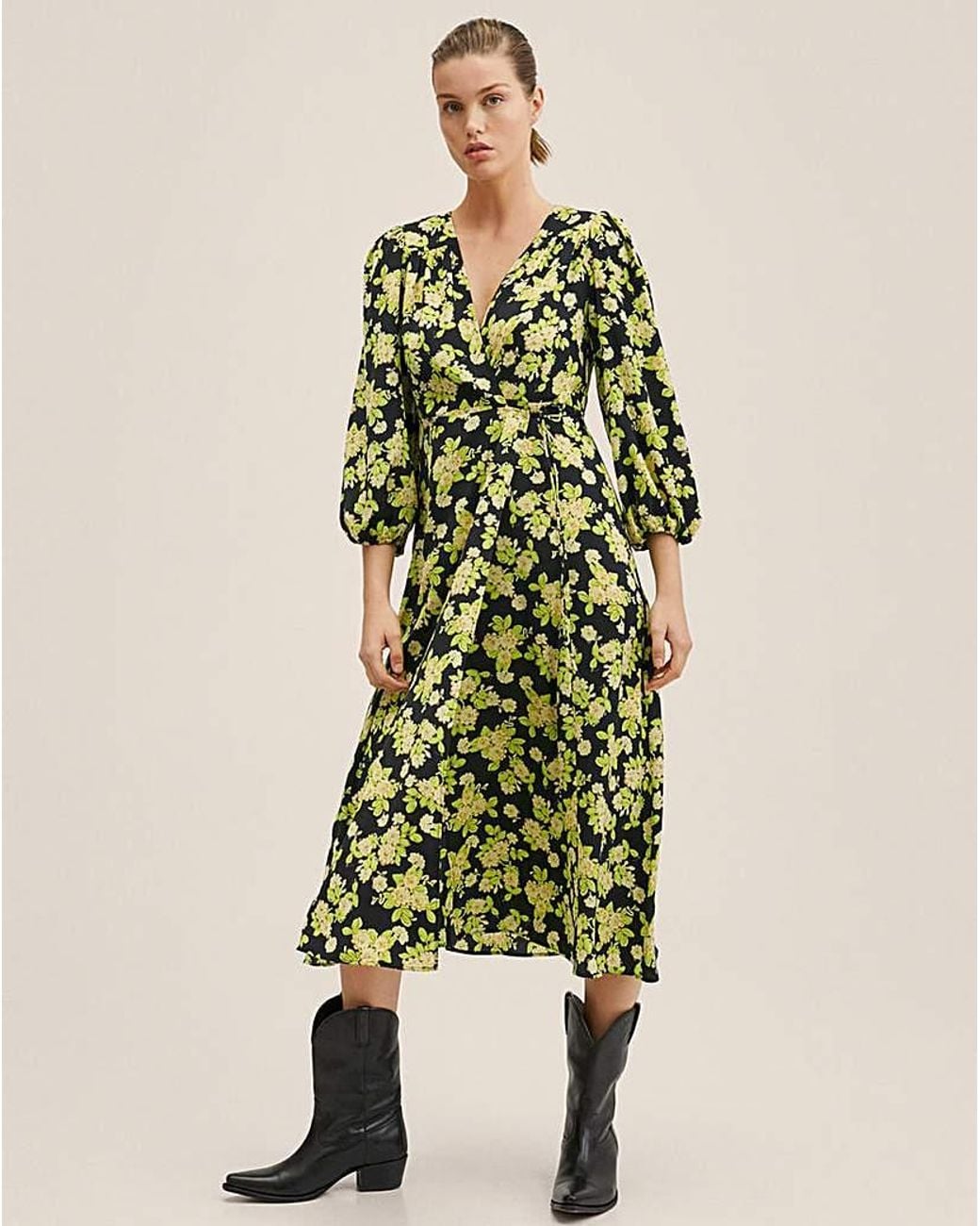 Mango Green Flower Print Dress