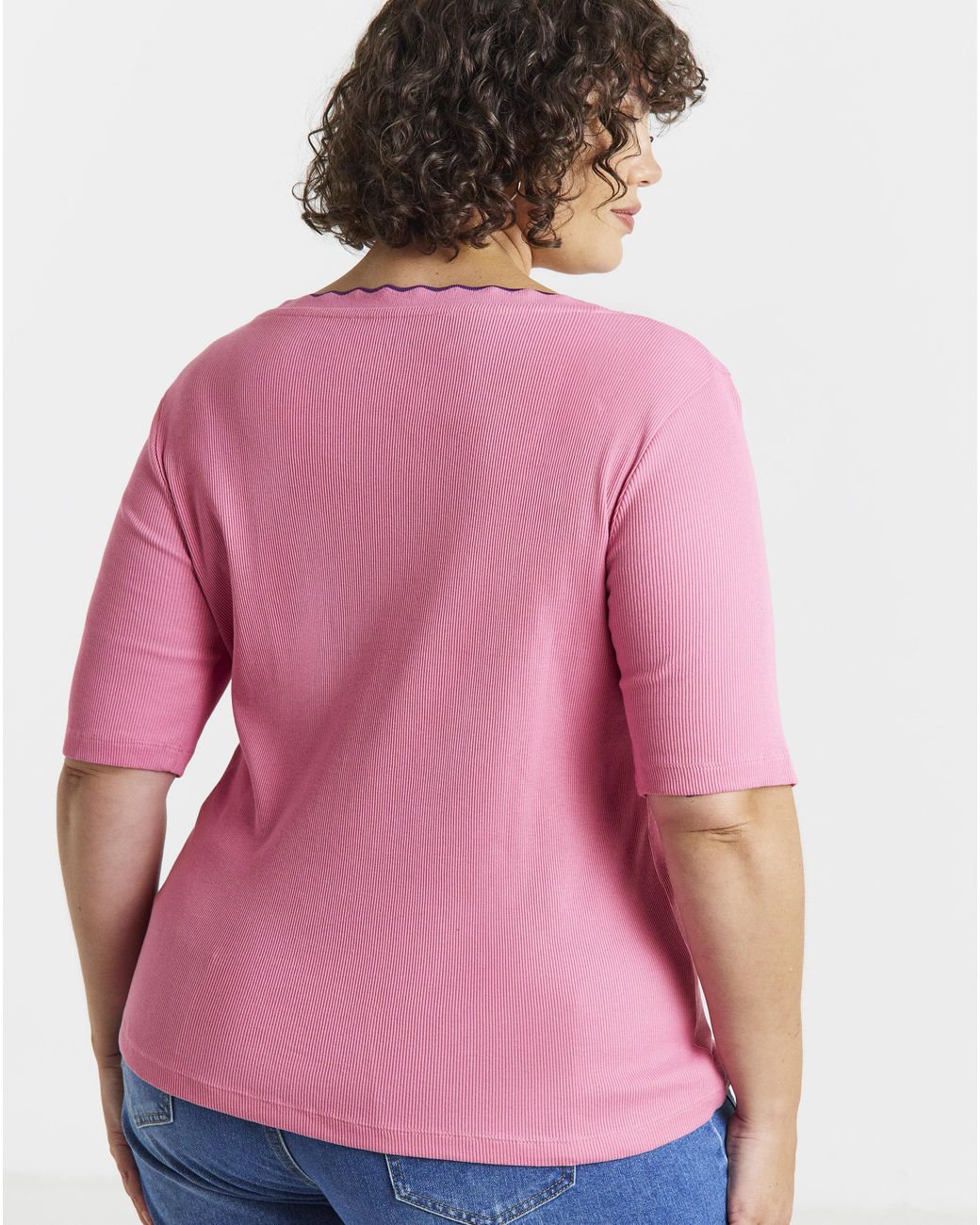 Simply Be Pink Contrast Scallop Scoop Neck