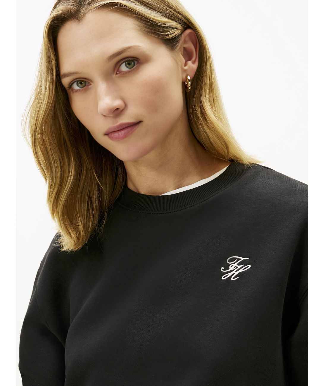 Tommy Hilfiger Black Logo Embroidery Fleece Sweatshirt