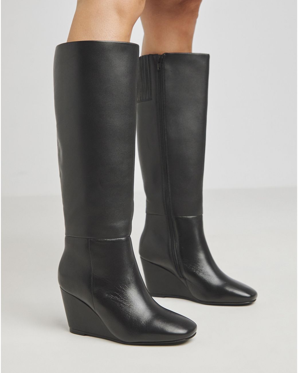 Simply Be White Wedge Leather Boots Wide Fit