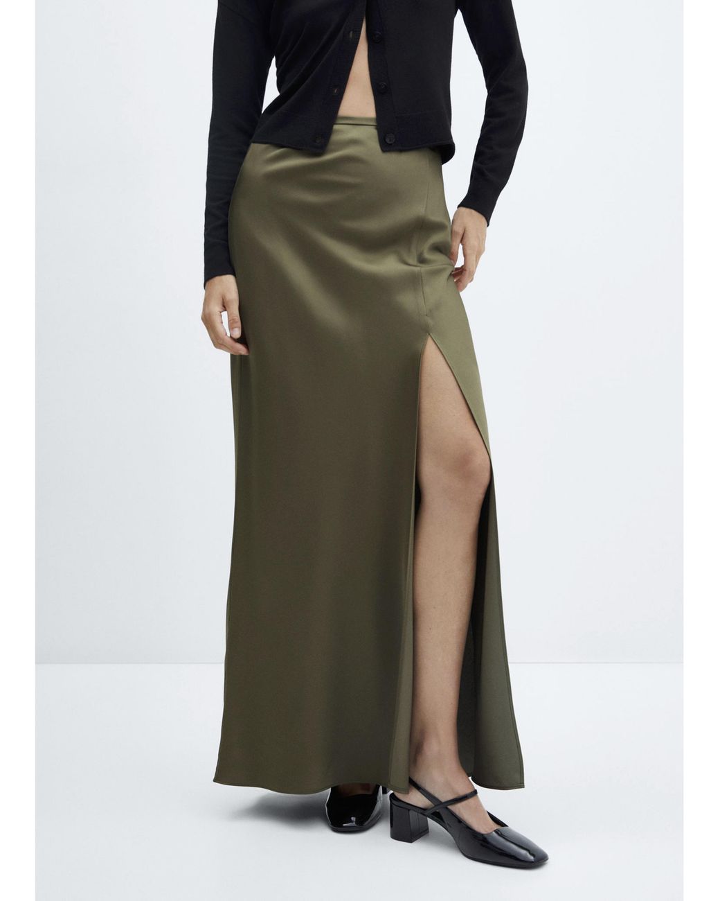 Mango Green Split Satin Maxi Skirt