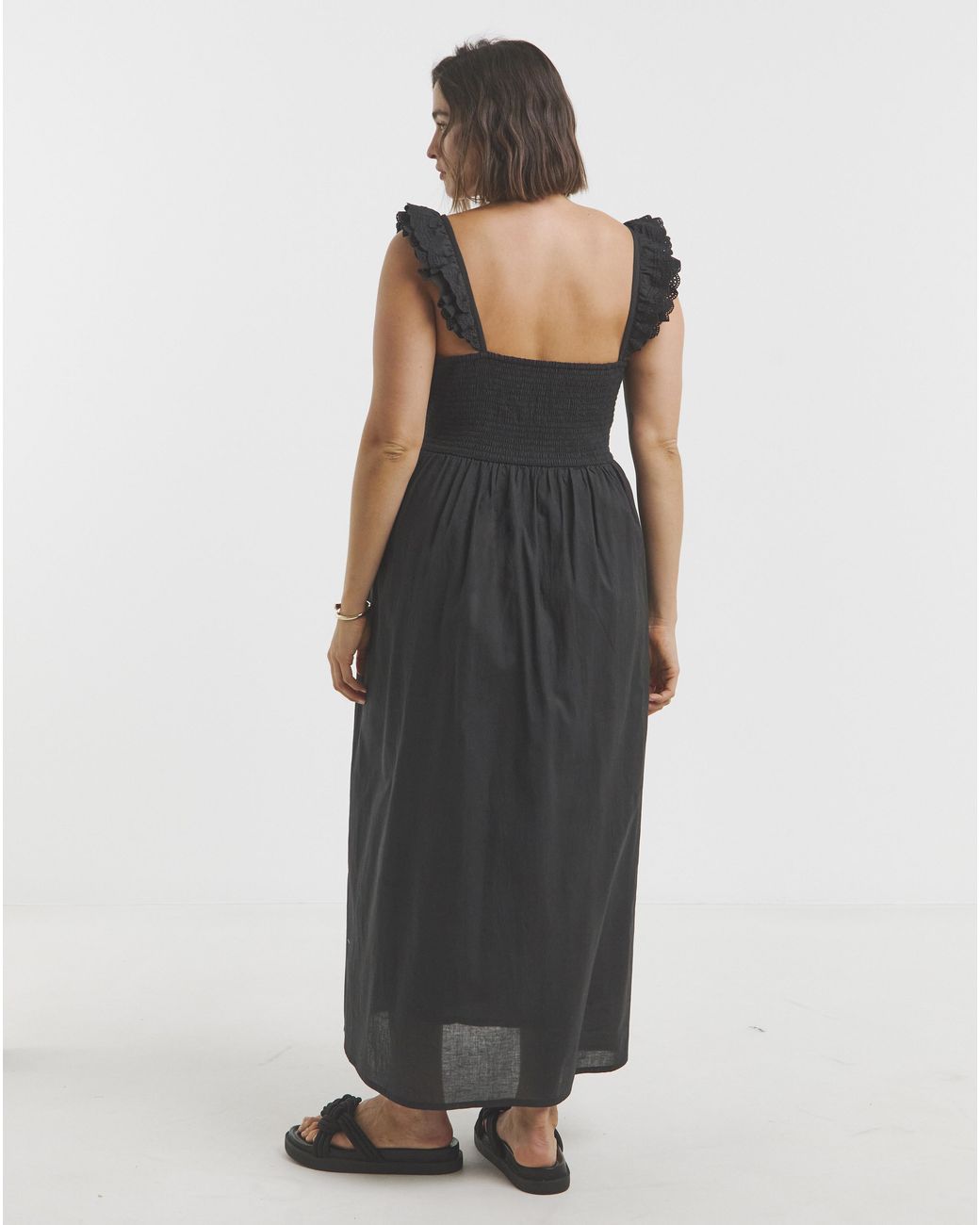 Simply Be Black Broderie Detail Midi Dress