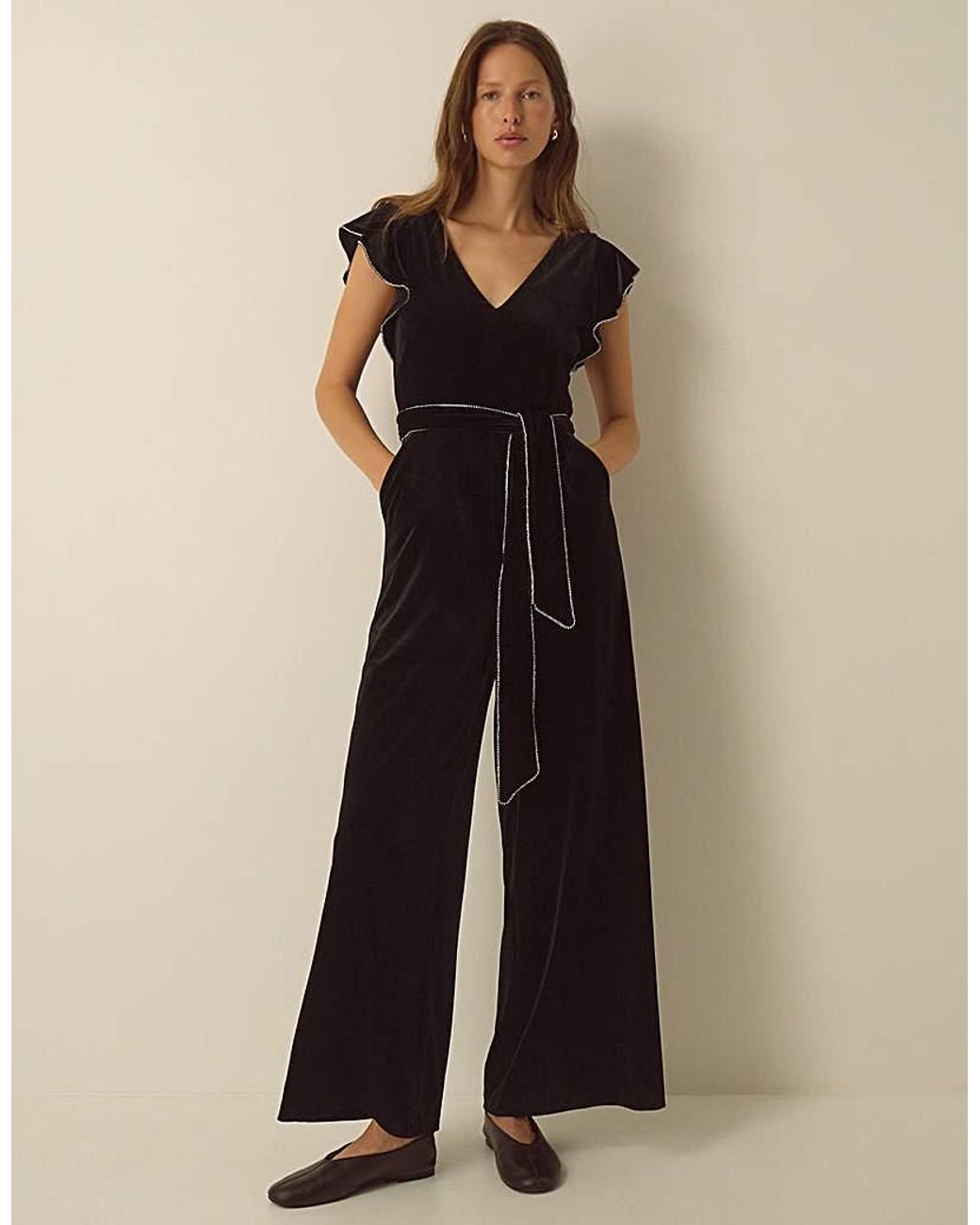 Monsoon Black Dionne V-Neck Velvet Jumpsuit