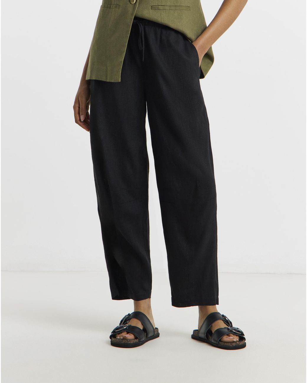 Simply Be Black Linen Barrel Trousers