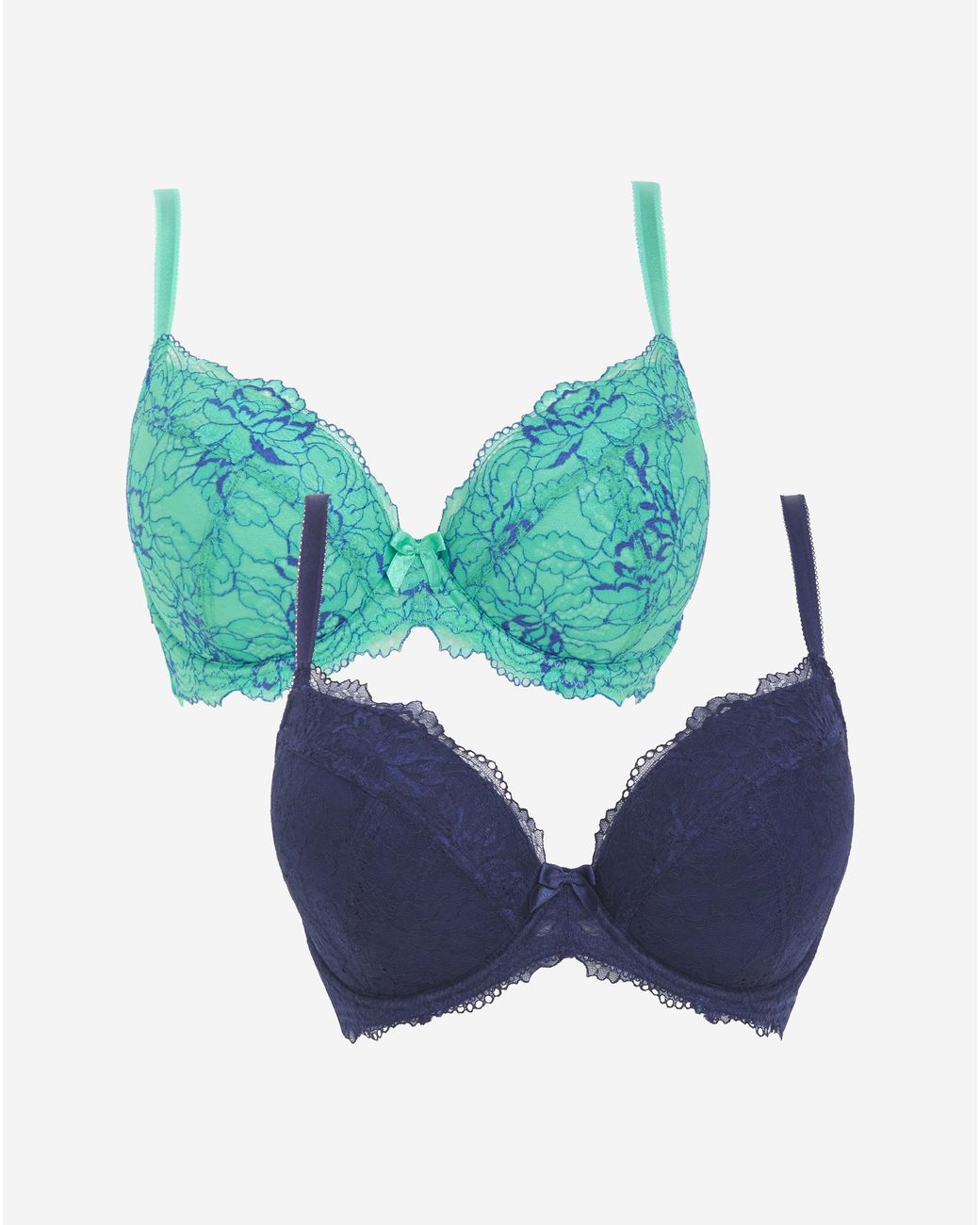 Pretty Secrets Blue 2 Pack Ella Lace Padded Plunge Bras