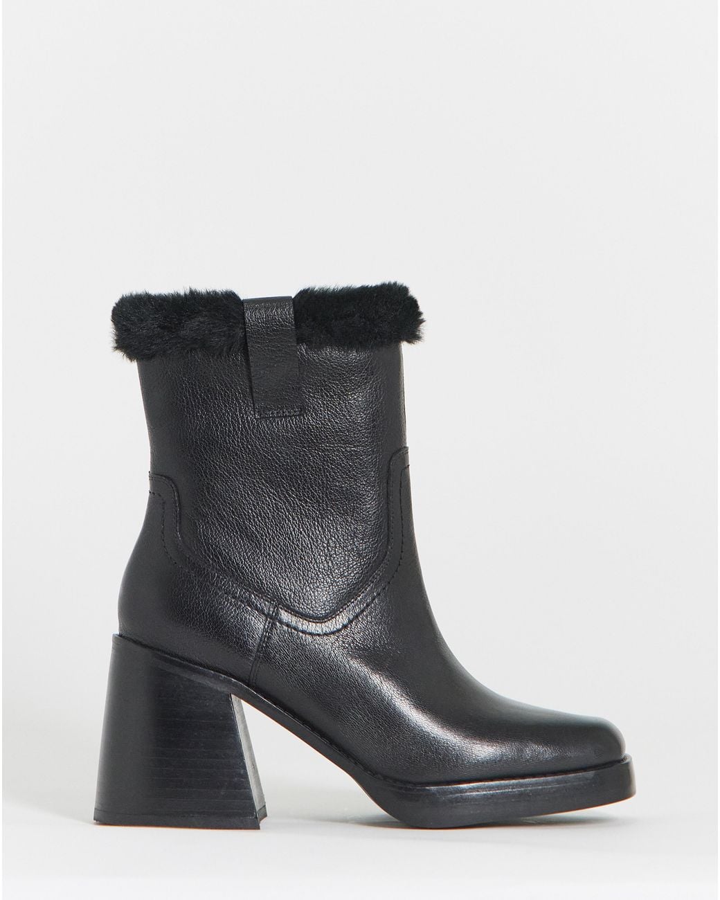 Simply Be Blue Leather Fur Lined Platform Boot Ex Wide