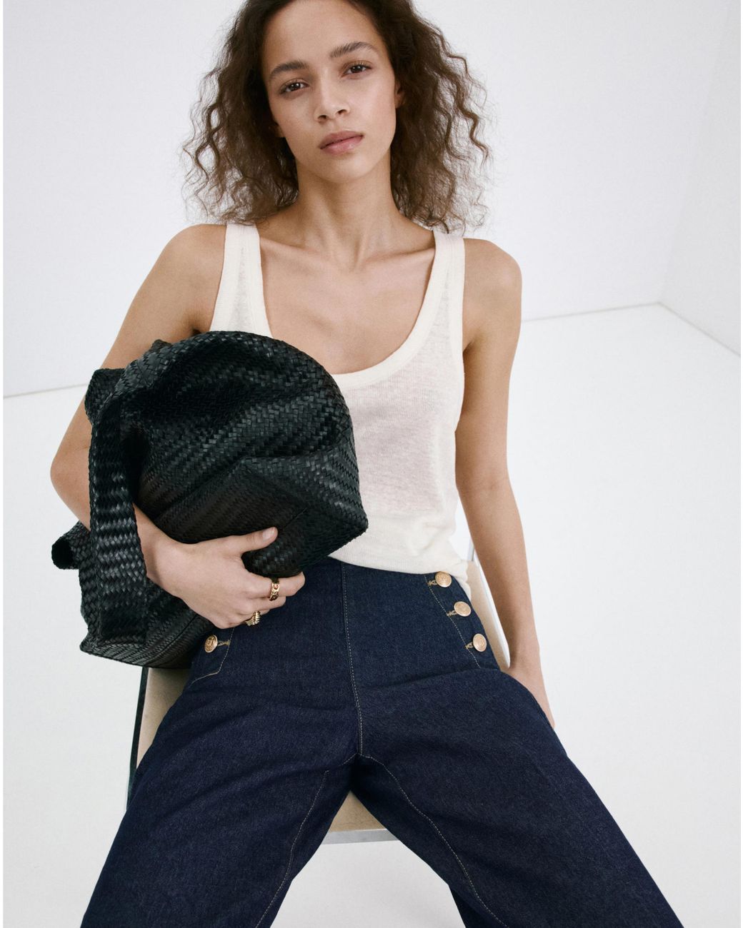 Mango Blue Wide-Leg Jeans With Side Buttons