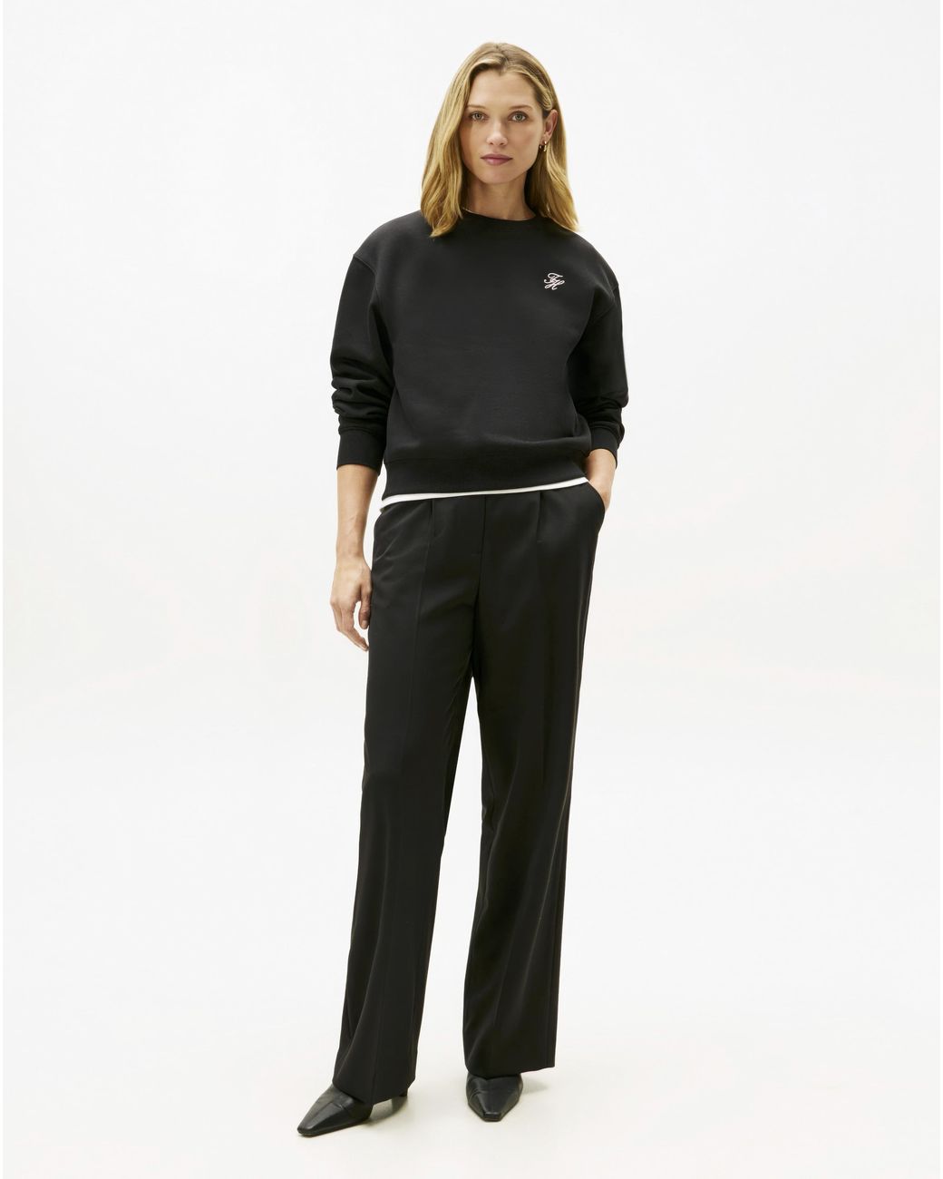 Tommy Hilfiger Black Logo Embroidery Fleece Sweatshirt