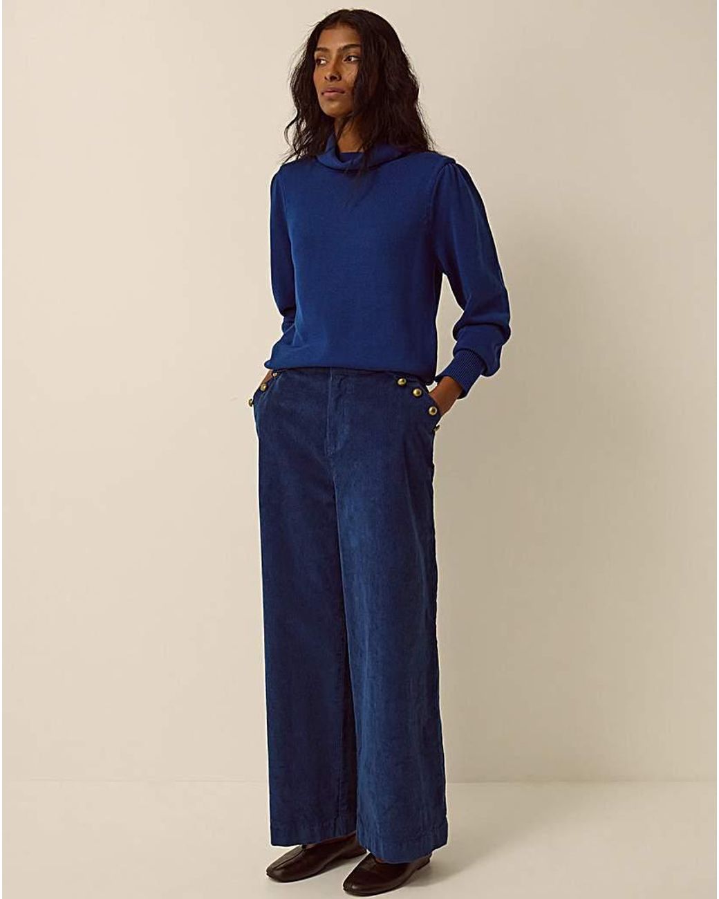 Monsoon Blue Lucy Corduroy Wide Leg Trousers