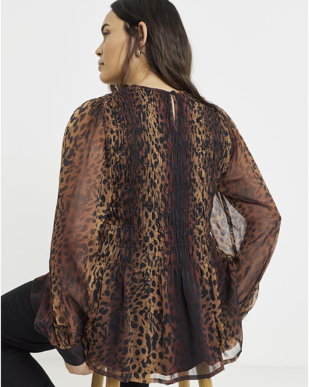 Simply Be Brown Puff Sleeve Shirred Top
