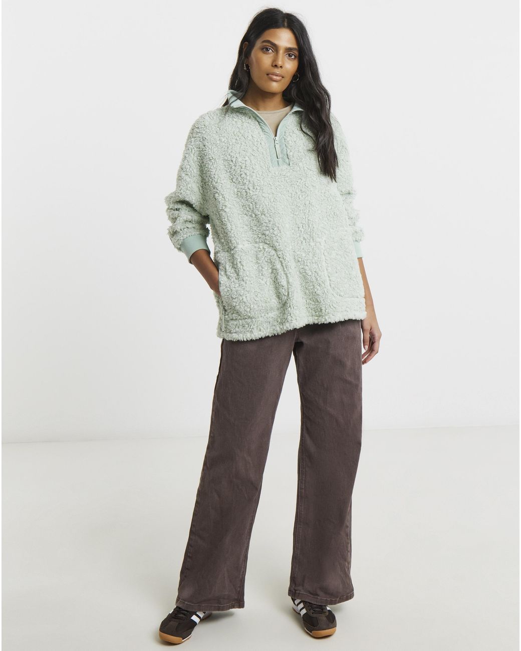 Simply Be Green Teddy Fleece Zip Sweatshirt
