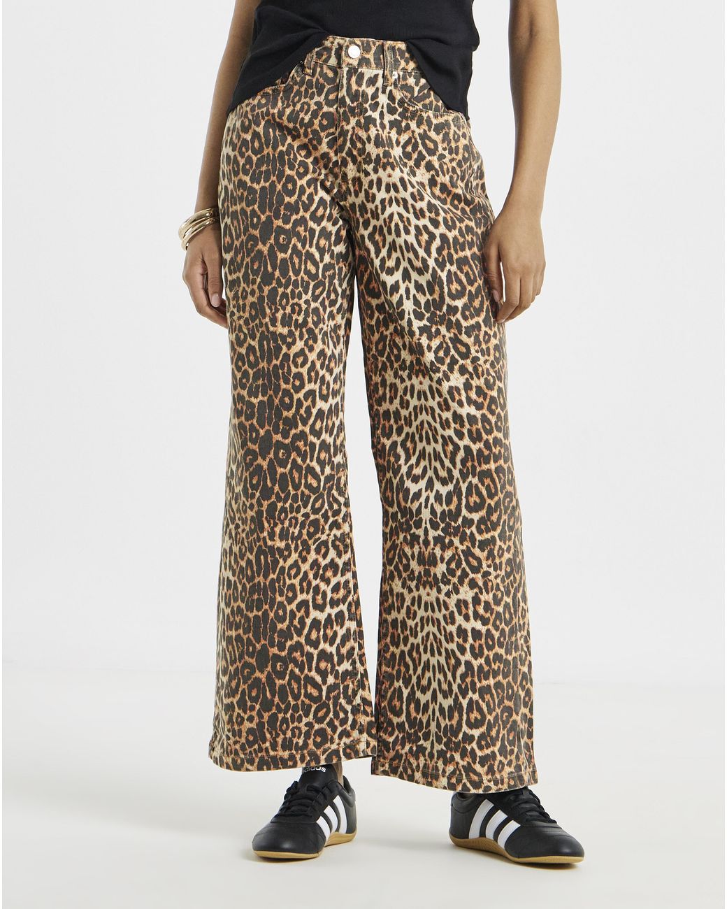 Simply Be Black Print Denim Wide Leg Jeans