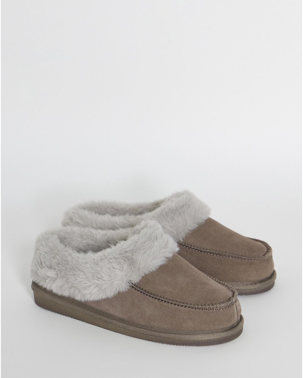 JD Williams Gray Full Suede Fur Trim Slipper Wide