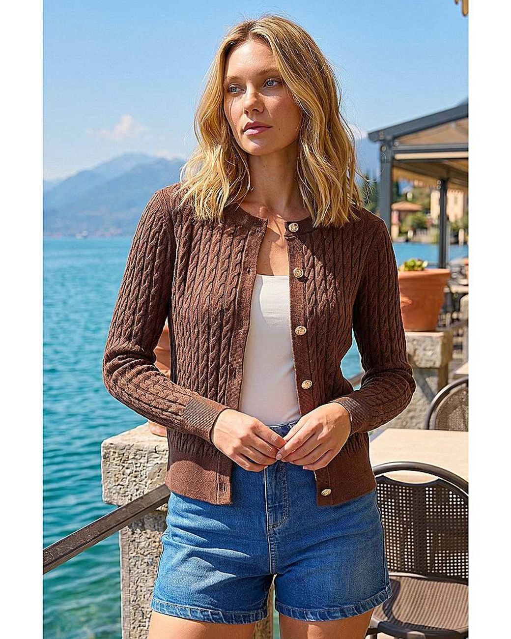 Roman Blue Roman Cable Knit Cardigan