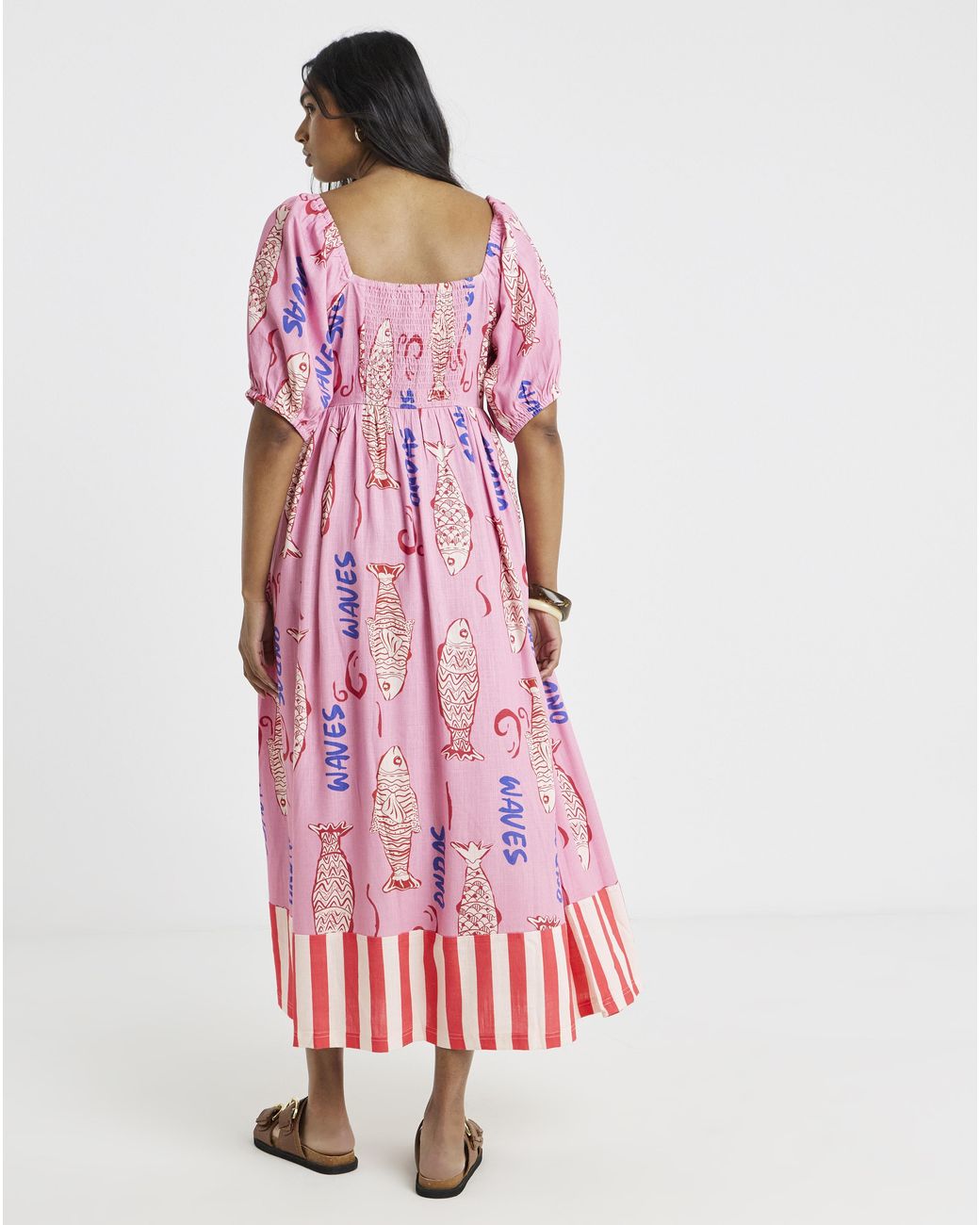 Simply Be Red Sardine Print Linen Midi Dress