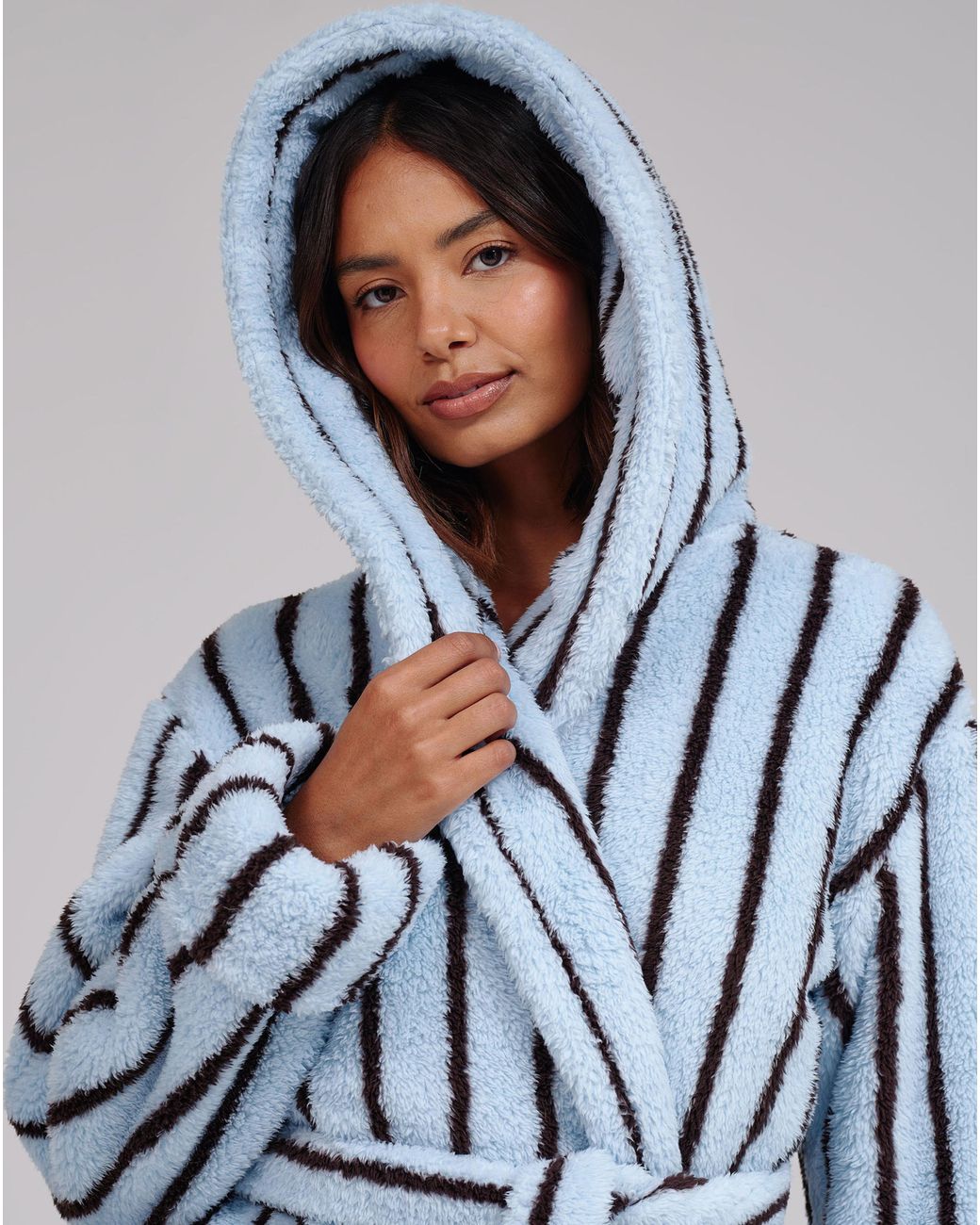 Loungeable Blue Pinstripe Midi Dressing Gown